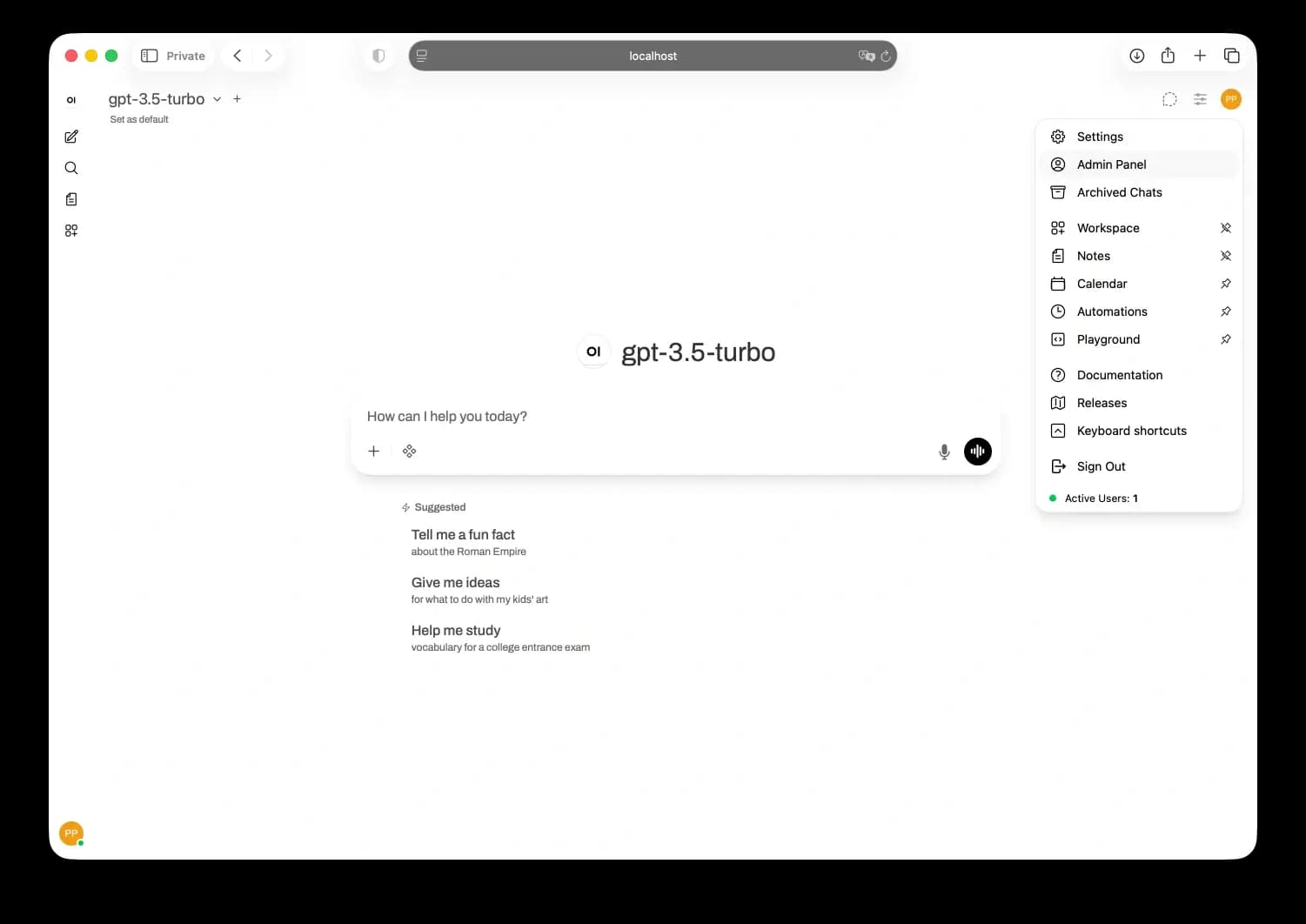 Admin panel